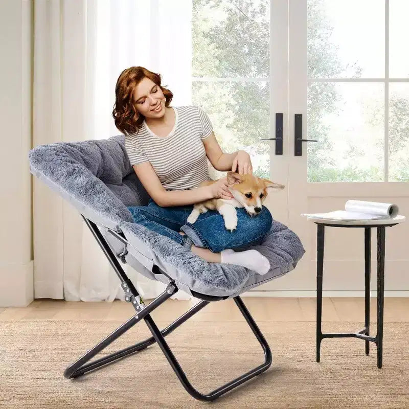 Fauteuil d'appoint en fausse fourrure grande taille, chaise longue pliante avec siège moelleux pour chambre et salon