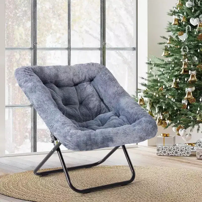 Fauteuil d'appoint en fausse fourrure grande taille, chaise longue pliante avec siège moelleux pour chambre et salon