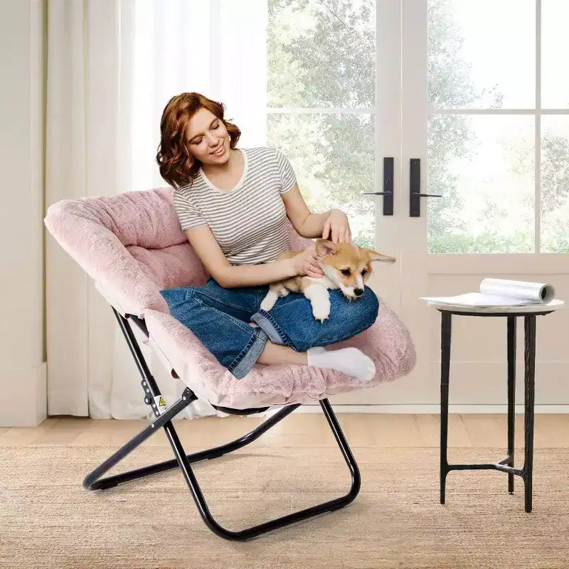 Fauteuil d'appoint en fausse fourrure grande taille, chaise longue pliante avec siège moelleux pour chambre et salon