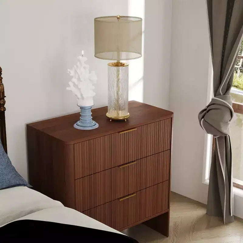 Meuble de rangement en bois avec 3 tiroirs, motif ondulé, table de chevet et coiffeuse modernes pour chambre à coucher, 78 cm, noyer