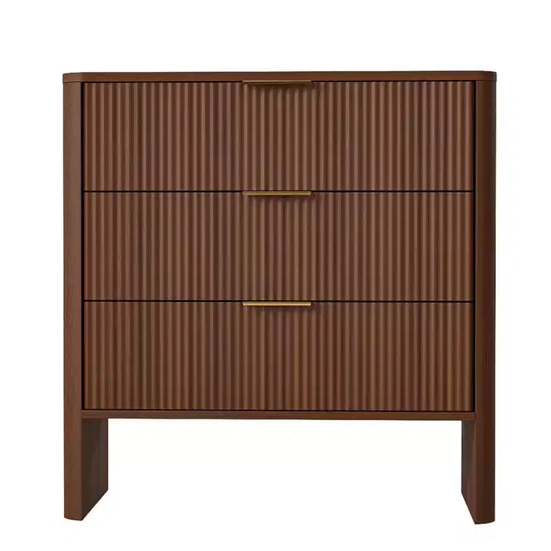 Meuble de rangement en bois avec 3 tiroirs, motif ondulé, table de chevet et coiffeuse modernes pour chambre à coucher, 78 cm, noyer
