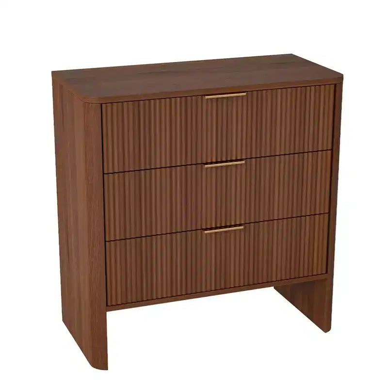Meuble de rangement en bois avec 3 tiroirs, motif ondulé, table de chevet et coiffeuse modernes pour chambre à coucher, 78 cm, noyer