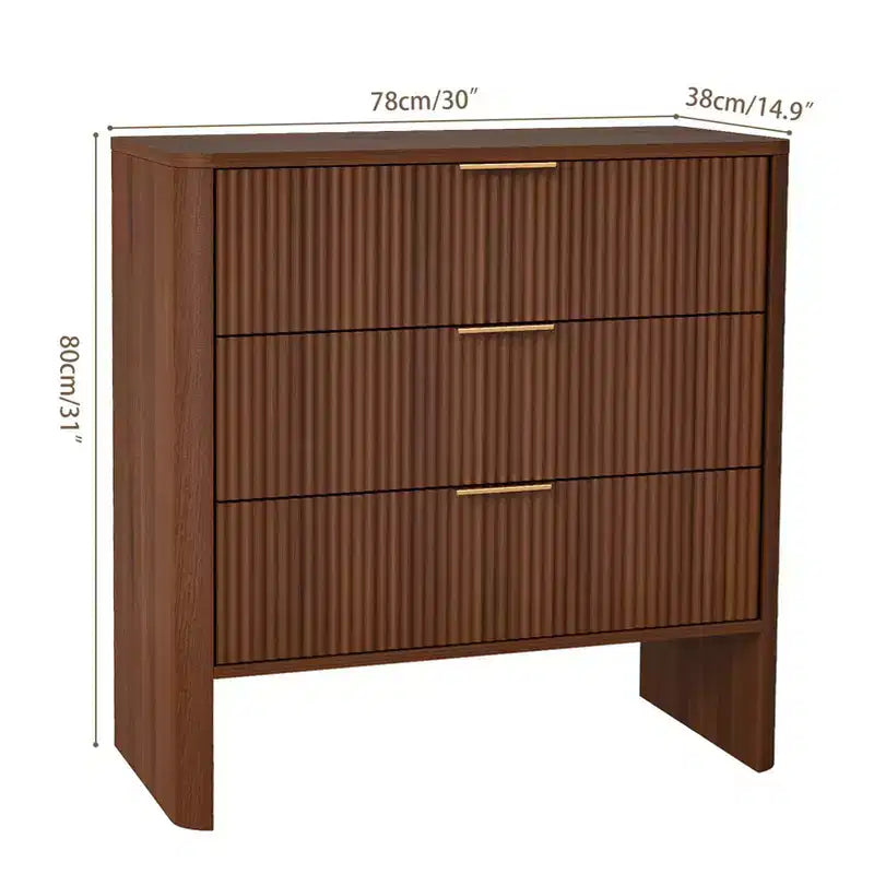 Meuble de rangement en bois avec 3 tiroirs, motif ondulé, table de chevet et coiffeuse modernes pour chambre à coucher, 78 cm, noyer