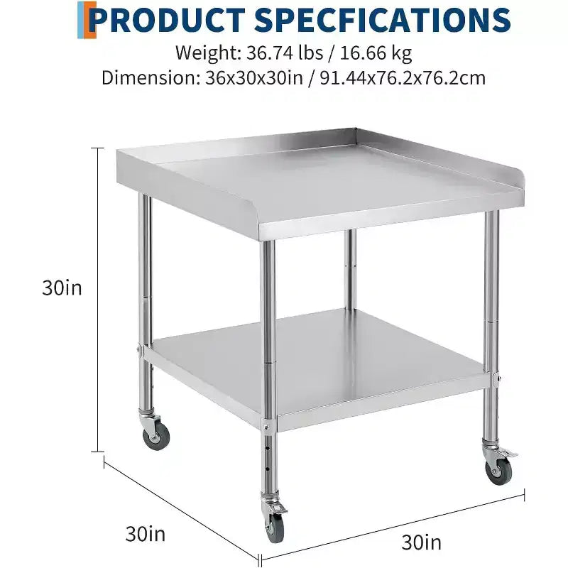 Table de travail en acier inoxydable avec dosseret sur 3 côtés et roulettes