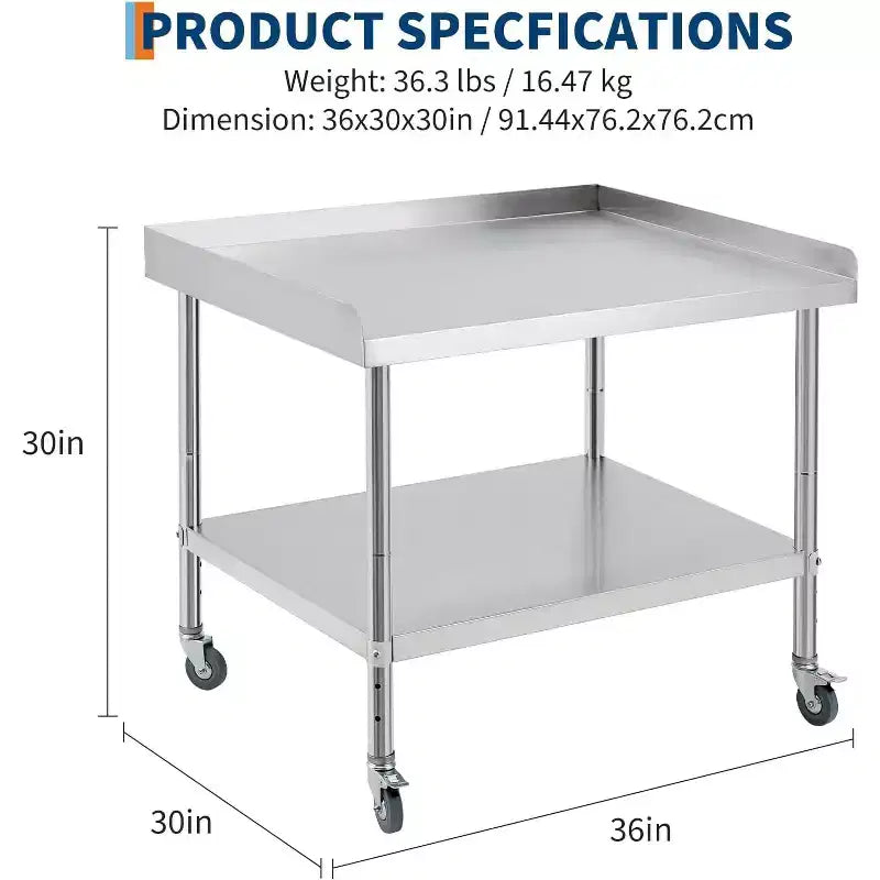 Table de travail en acier inoxydable avec dosseret sur 3 côtés et roulettes
