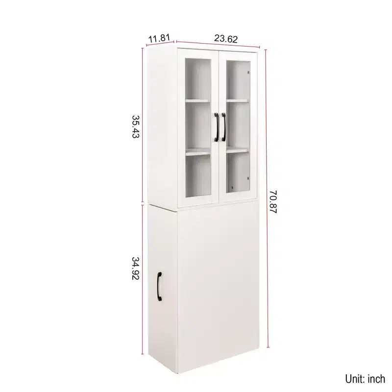 Meuble de rangement et de présentation de 180 cm de hauteur avec étagères coulissantes à 4 niveaux et portes vitrées