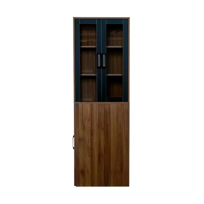 Meuble de rangement et de présentation de 180 cm de hauteur avec étagères coulissantes à 4 niveaux et portes vitrées