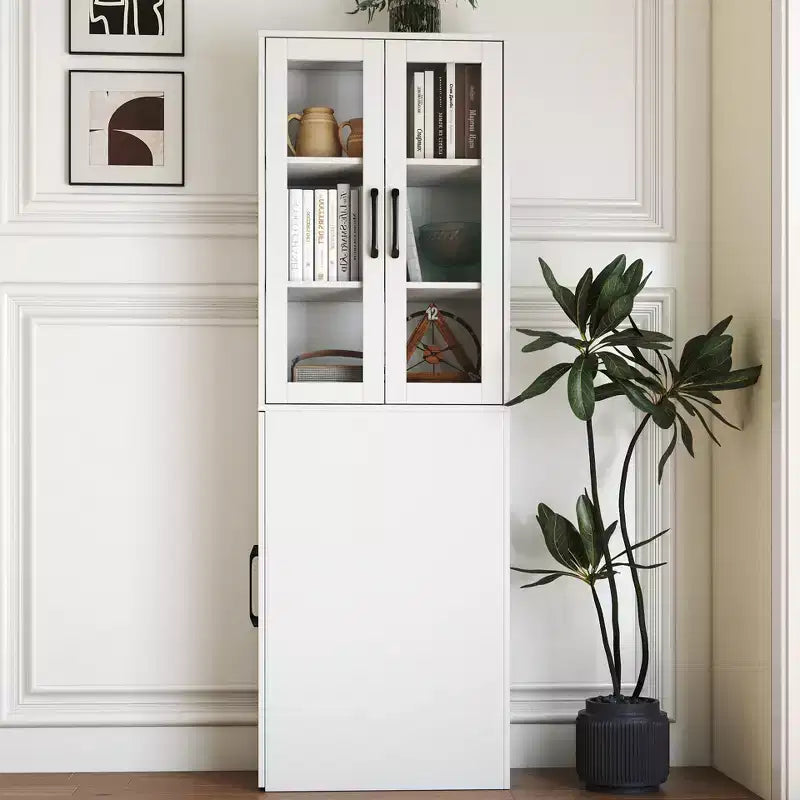 Meuble de rangement et de présentation de 180 cm de hauteur avec étagères coulissantes à 4 niveaux et portes vitrées