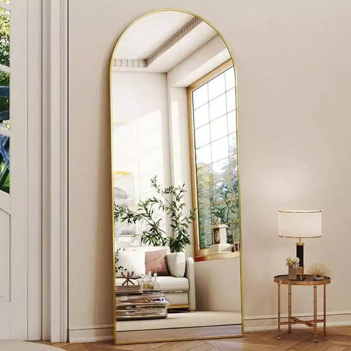 Miroir arqué pleine longueur de 56 pouces avec cadre en aluminium – Doré, à poser ou mural