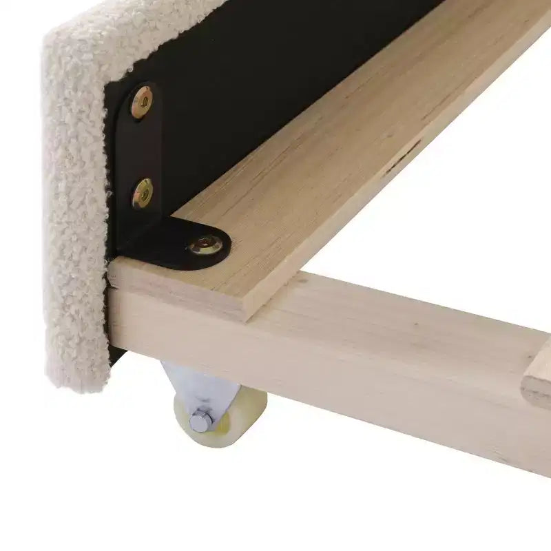 Lit de repos pleine grandeur en polaire Teddy rembourré avec accoudoirs de rangement, lit gigogne et audio Bluetooth, beige