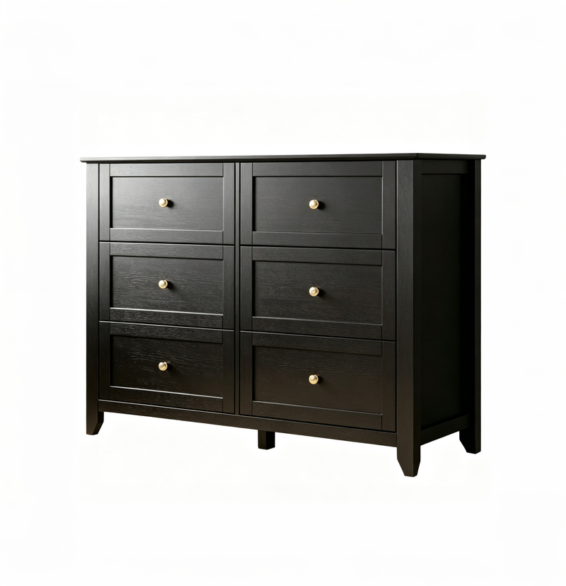 Commode à 6 tiroirs pour chambre à coucher avec tiroirs profonds et poignées métalliques
