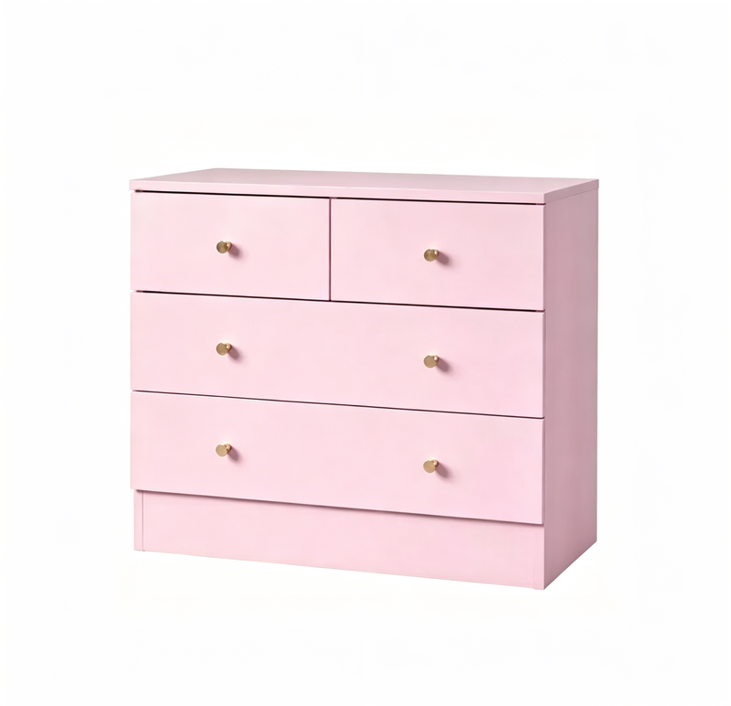 Commode rose à 4 tiroirs, 66 cm (25,98 po) de large, en panneaux de particules