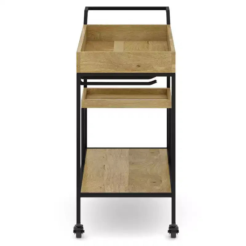 Desserte de bar naturelle – Station de service de boissons avec porte-verres, bois de manguier et fer