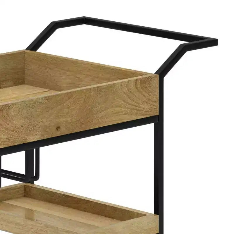 Desserte de bar naturelle – Station de service de boissons avec porte-verres, bois de manguier et fer