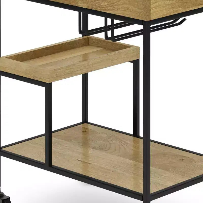 Desserte de bar naturelle – Station de service de boissons avec porte-verres, bois de manguier et fer