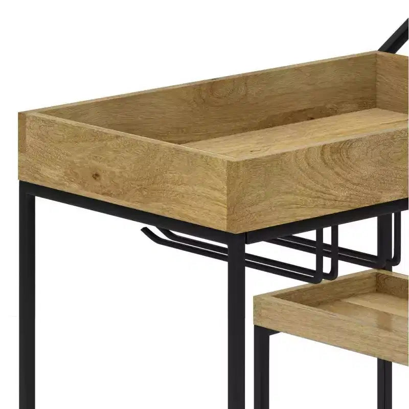 Desserte de bar naturelle – Station de service de boissons avec porte-verres, bois de manguier et fer