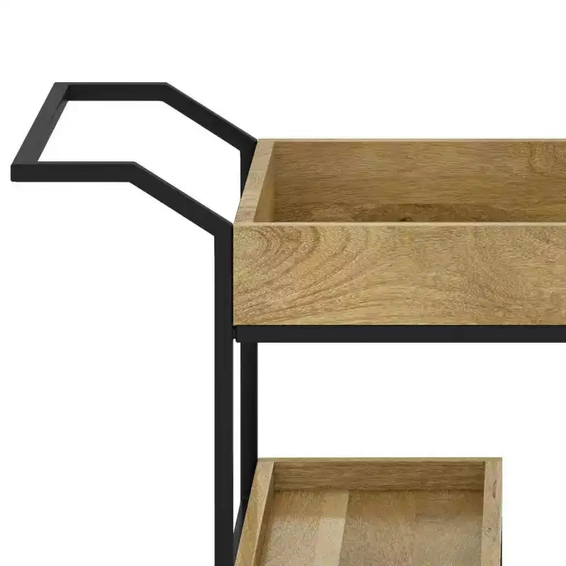 Desserte de bar naturelle – Station de service de boissons avec porte-verres, bois de manguier et fer