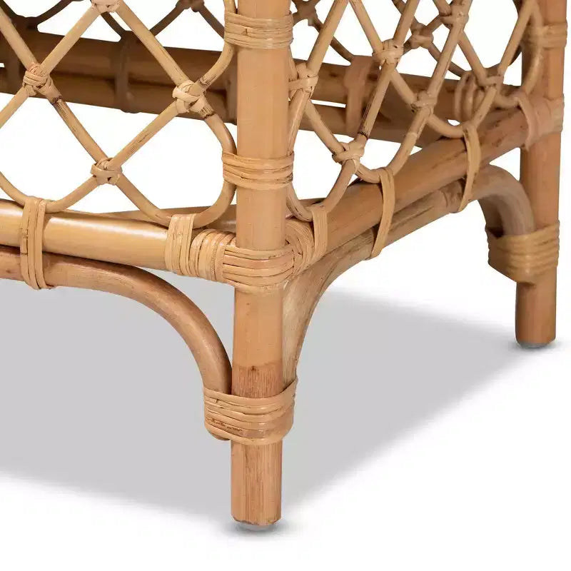 Banc d'appoint en tissu rembourré et rotin blanc/naturel