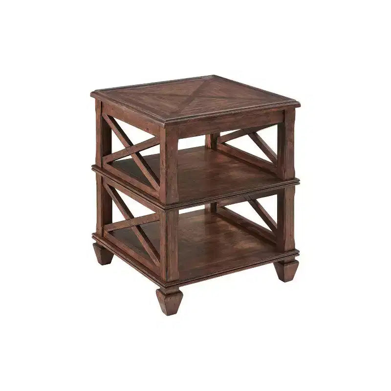 Table d'appoint carrée en bois de 21 po avec 2 étagères - Cerisier Pin