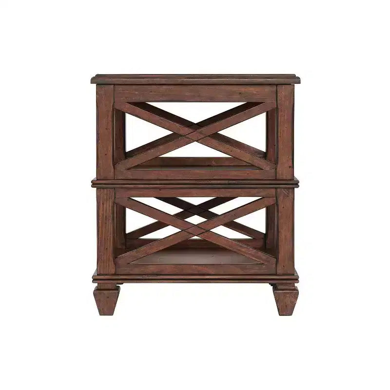 Table d'appoint carrée en bois de 21 po avec 2 étagères - Cerisier Pin