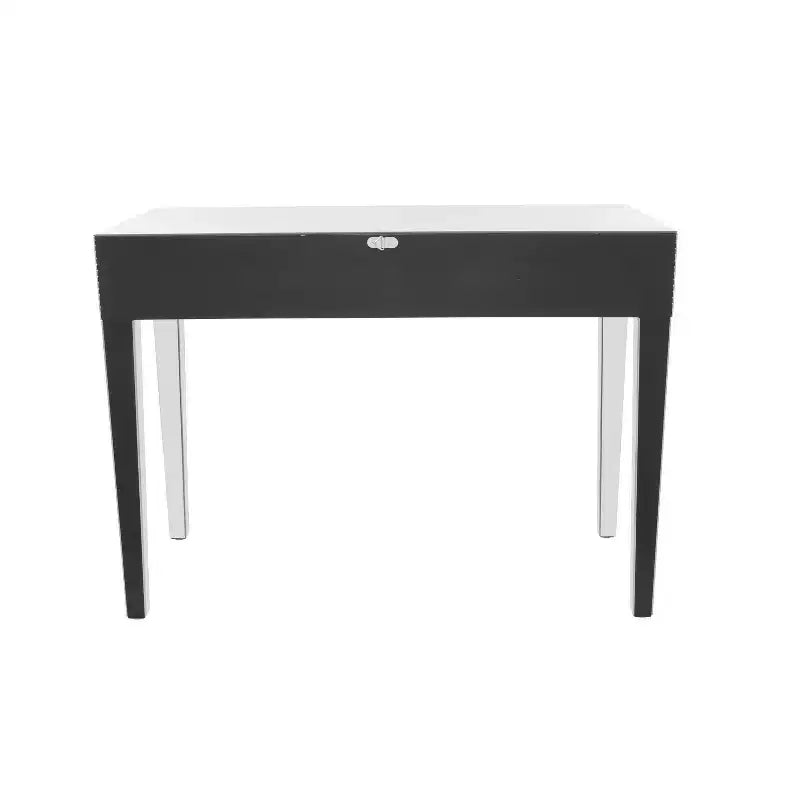 Console table/bureau en bois avec miroir et détails argentés, style glamour