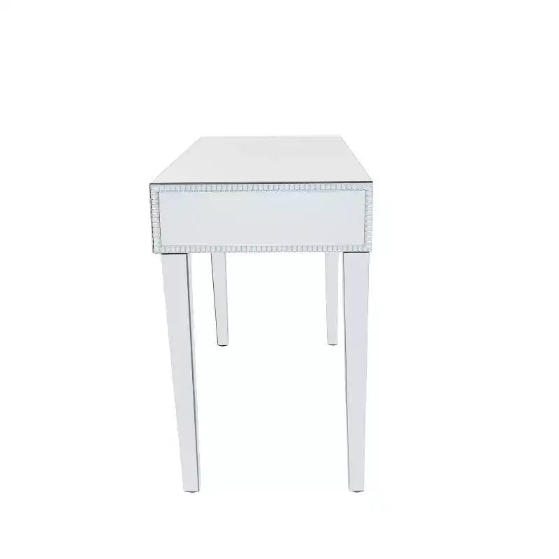 Console table/bureau en bois avec miroir et détails argentés, style glamour