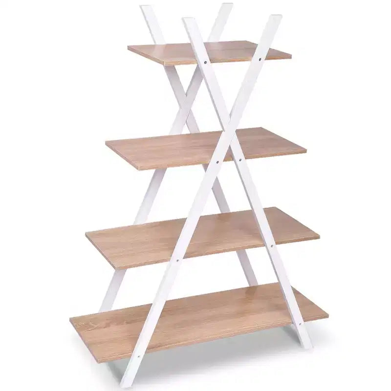 Étagère à 4 niveaux avec étagères de rangement, échelle en X, marron/noir