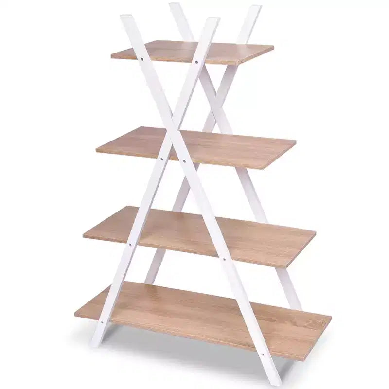 Étagère à 4 niveaux avec étagères de rangement, échelle en X, marron/noir