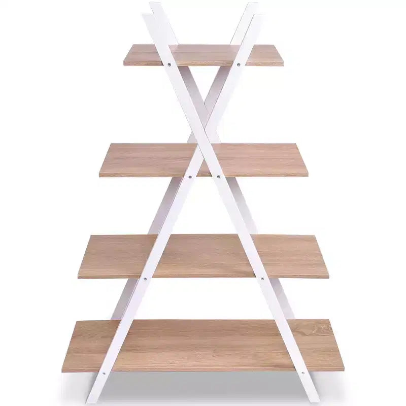 Étagère à 4 niveaux avec étagères de rangement, échelle en X, marron/noir