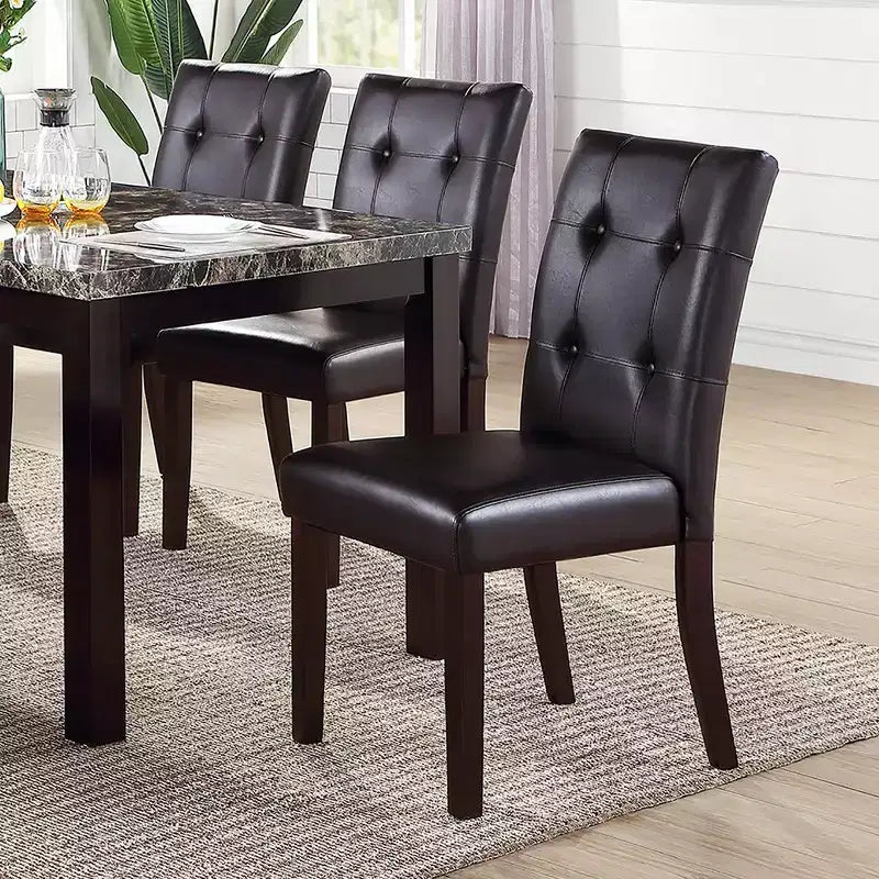 Lot de 2 chaises de salle à manger capitonnées avec boutons touffetés, marron foncé