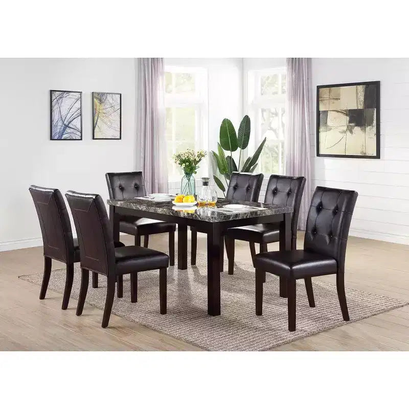 Lot de 2 chaises de salle à manger capitonnées avec boutons touffetés, marron foncé