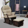 Fauteuil à bascule de puériculture avec pouf, assise rembourrée épaisse et base en bois, blanc cassé
